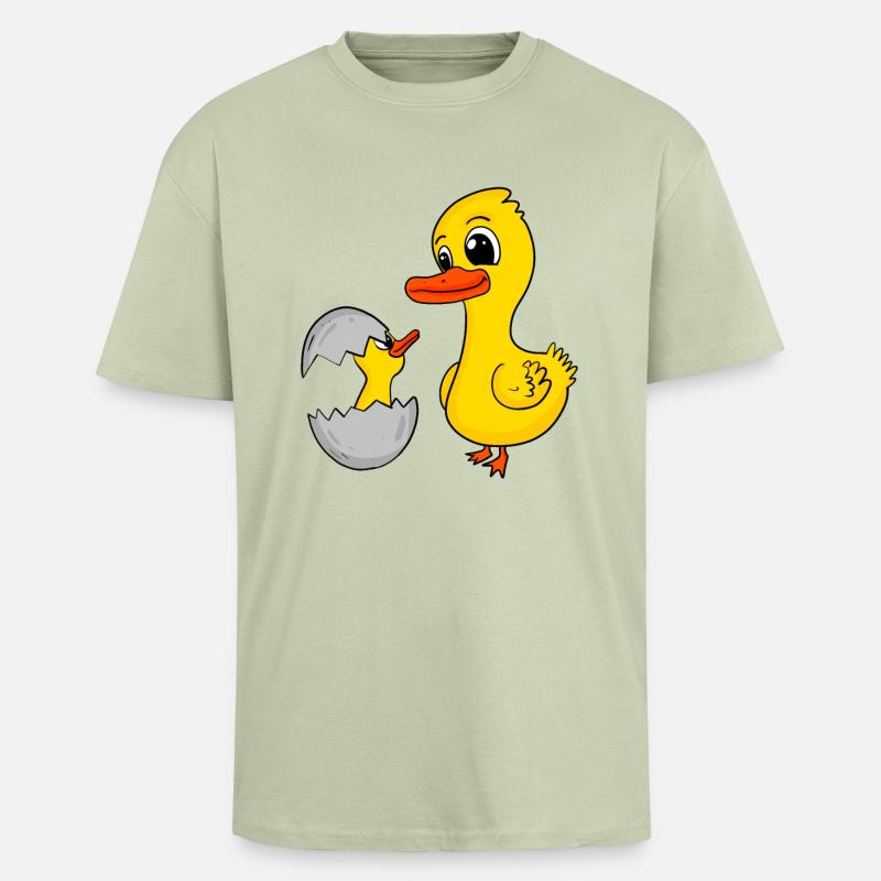 Canard avec bébé canard - T-shirt unisexe oversize épais - vert sauge léger 