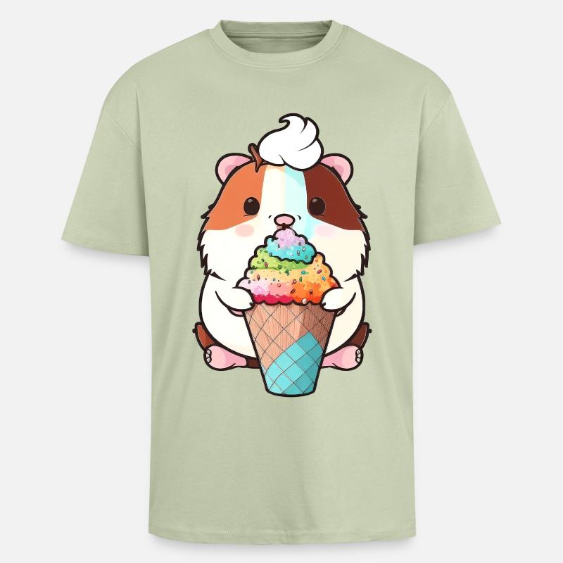 Kleiner Hamster mit buntem Eis - Oversized Heavyweight Unisex T-Shirt - Leichtes Salbeigrün 