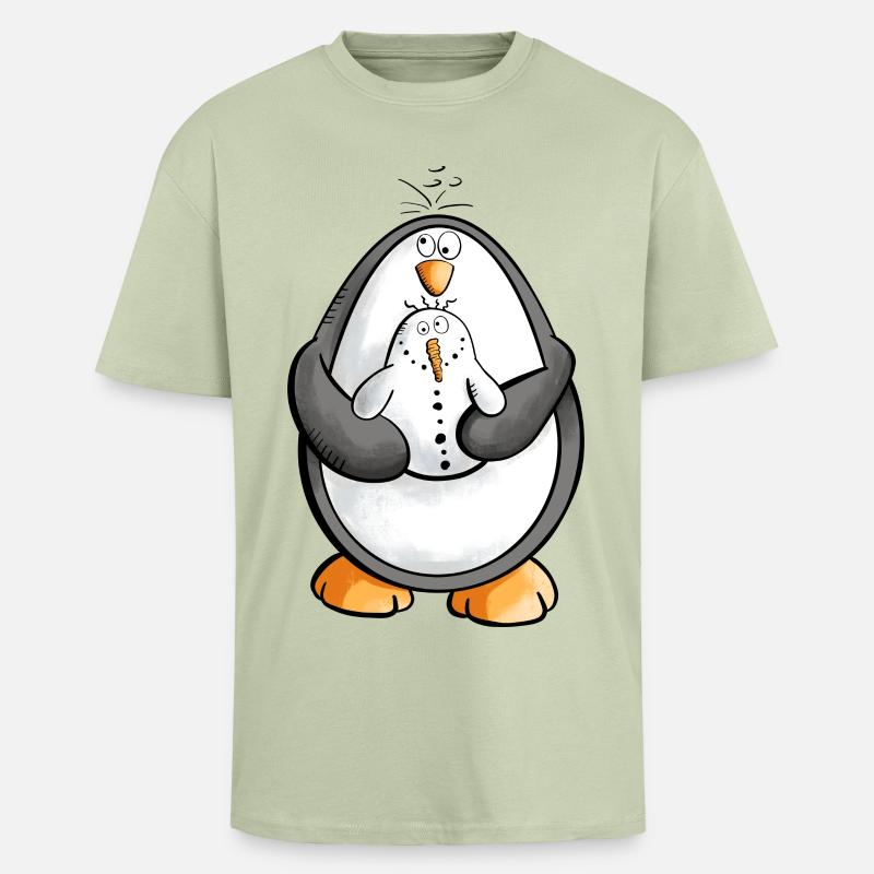 Pinguin und Schneemann sind beste Freunde - Oversized Heavyweight Unisex T-Shirt - Leichtes Salbeigrün 