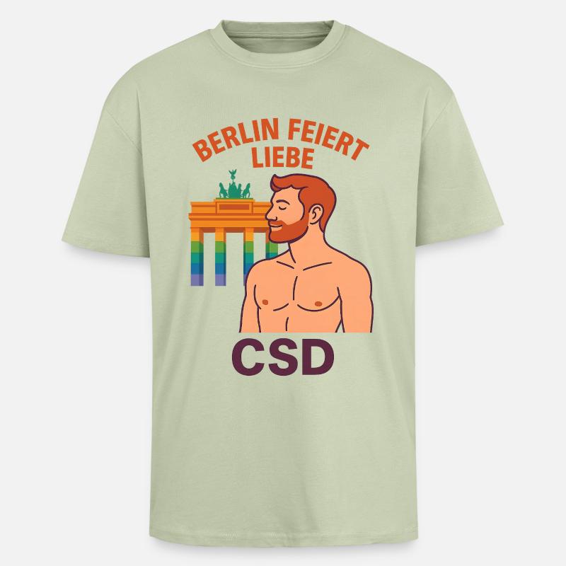 Berlin feiert Liebe CSD Mann - Oversized Heavyweight Unisex T-Shirt - Leichtes Salbeigrün 