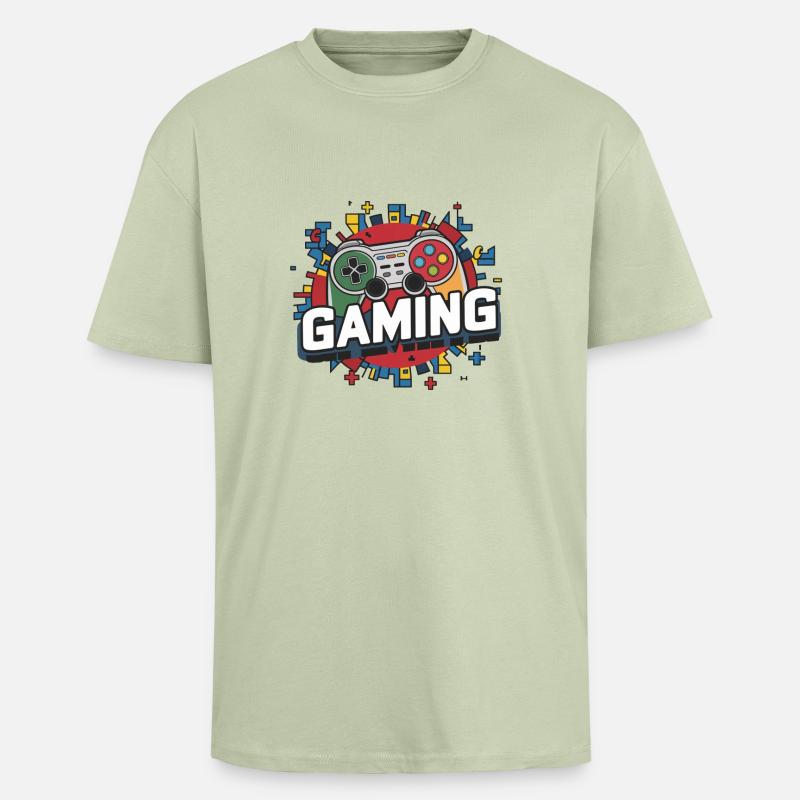 Gaming - Controller - T-shirt unisex oversize pesante - verde salvia chiaro