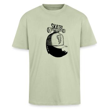 skater - T-shirt unisexe oversize épais - vert sauge léger  - Devant - Alina (178cm) & Michal (187cm)