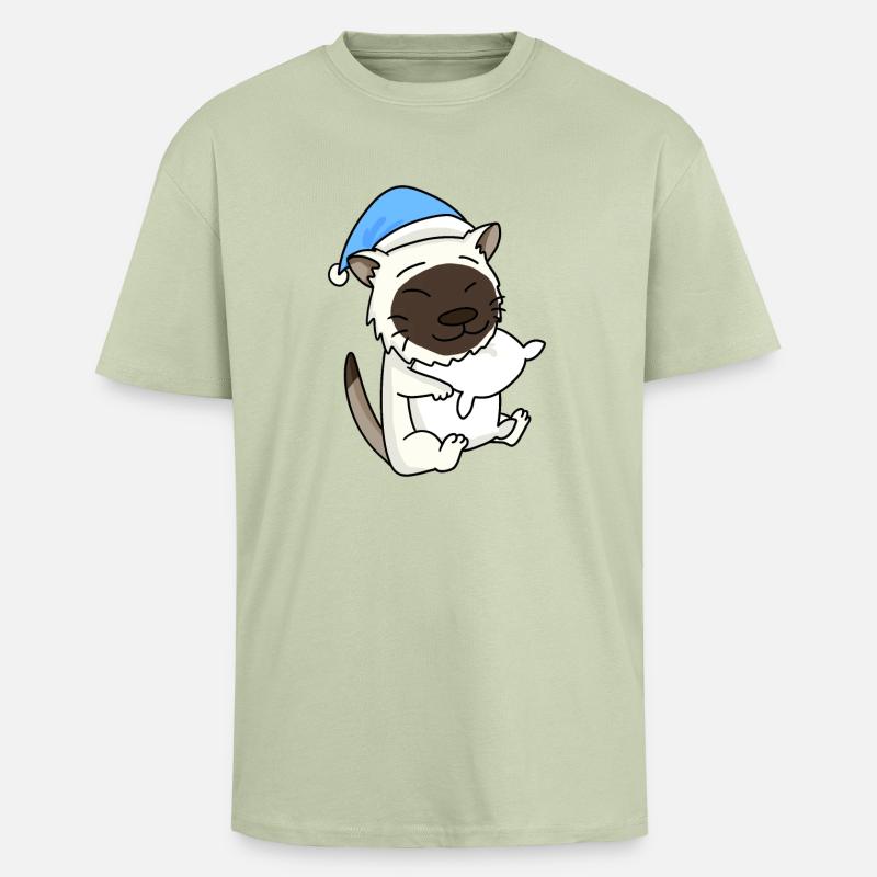 Chat race de chat Birmanie - T-shirt unisexe oversize épais - vert sauge léger 