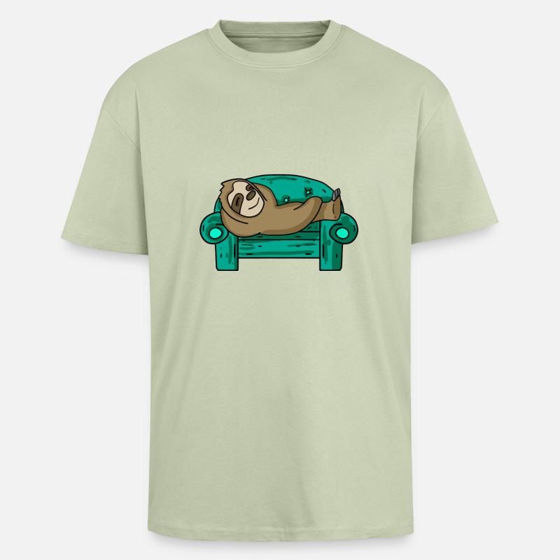 Faultier lustig auf Sofa Geschenk - Oversized Heavyweight Unisex T-Shirt - Leichtes Salbeigrün 