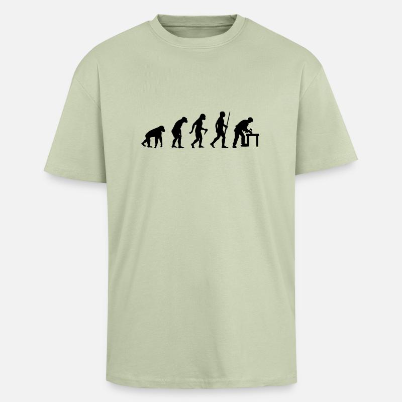 L'évolution des menuisiers - T-shirt unisexe oversize épais - vert sauge léger 