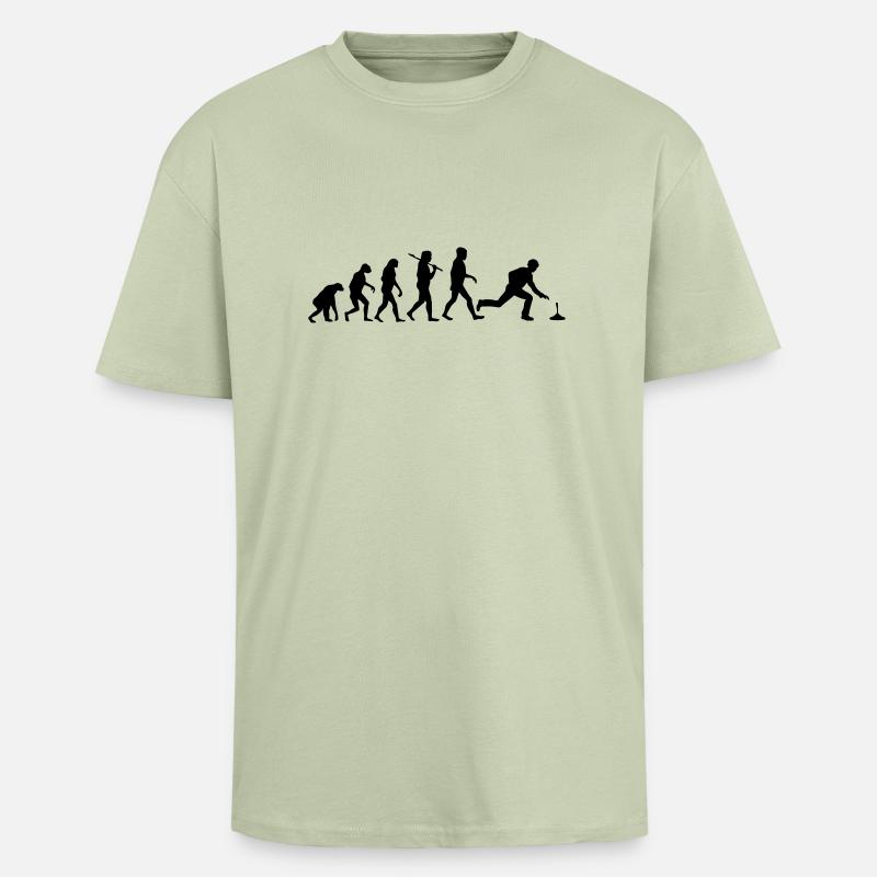 Evolution Männer Eisstockschiessen - Oversized Heavyweight Unisex T-Shirt - Leichtes Salbeigrün 