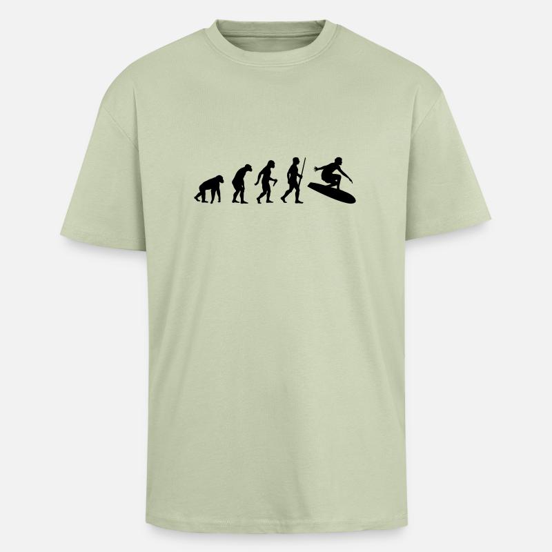 Évolution des surfeurs - T-shirt unisexe oversize épais - vert sauge léger 