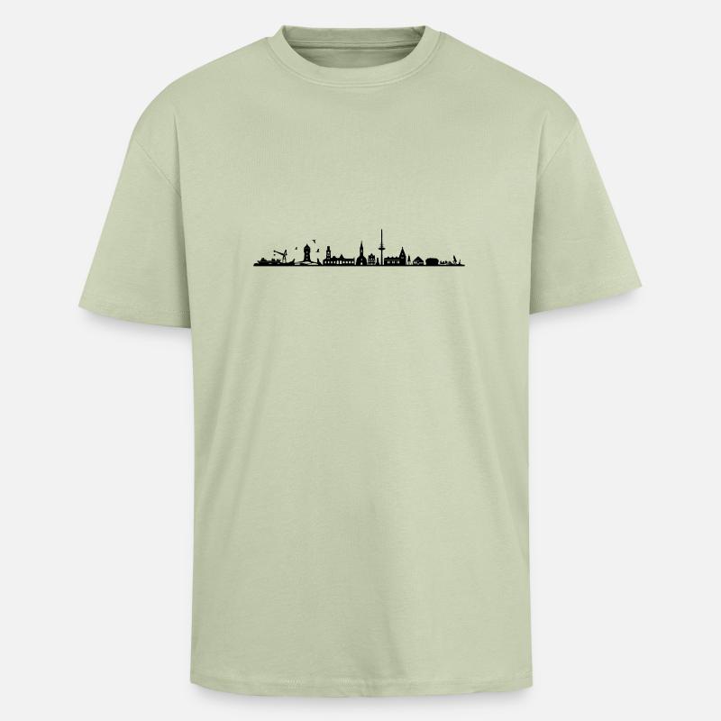 Skyline - Küste Cuxhaven - Oversized Heavyweight Unisex T-Shirt - Leichtes Salbeigrün 