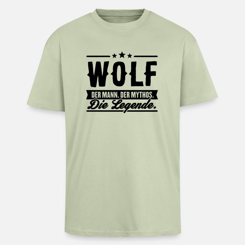 Mann Mythos Legende Wolf - Oversized Heavyweight Unisex T-Shirt - Leichtes Salbeigrün