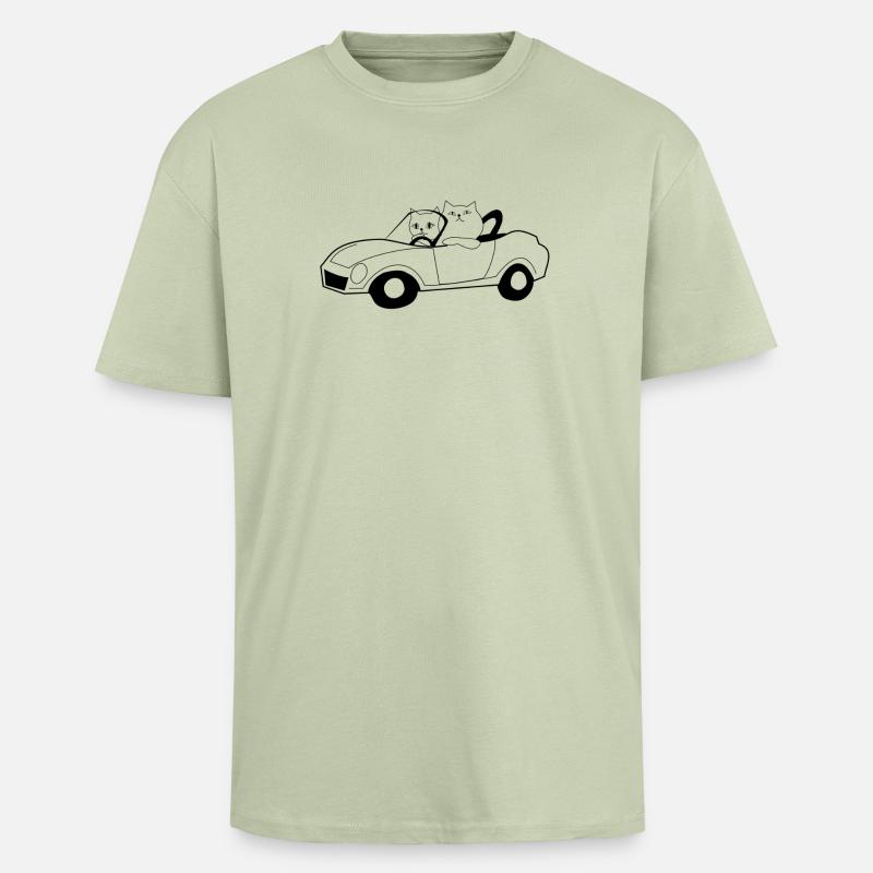 Les chats dans un cabriolet - T-shirt unisexe oversize épais - vert sauge léger