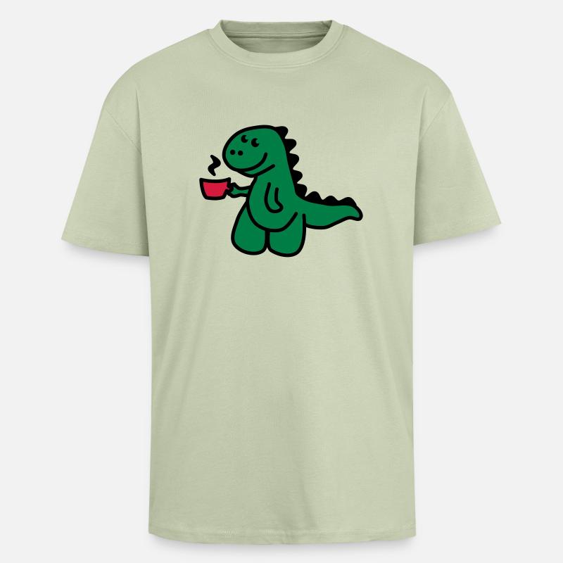 T-Rex liebt seinen Kaffee - Oversized Heavyweight Unisex T-Shirt - Leichtes Salbeigrün 