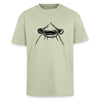 wels_von_vorne - T-shirt unisexe oversize épais - vert sauge léger  - Devant - Alina (178cm) & Michal (187cm)