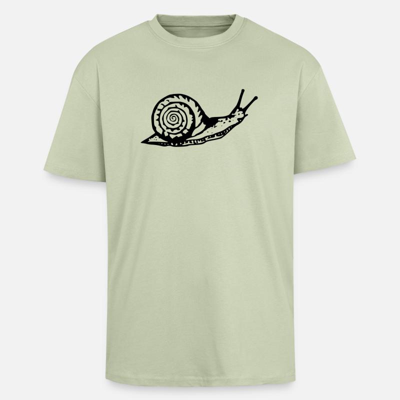 Snail noir et withe - T-shirt unisexe oversize épais - vert sauge léger 