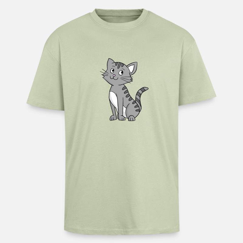 Graue Katze - Oversized Heavyweight Unisex T-Shirt - Leichtes Salbeigrün 