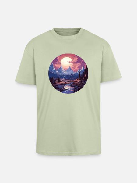 Landscape - Illustration - Unisex Oversized Heavyweight T-shirt - soft salvia 