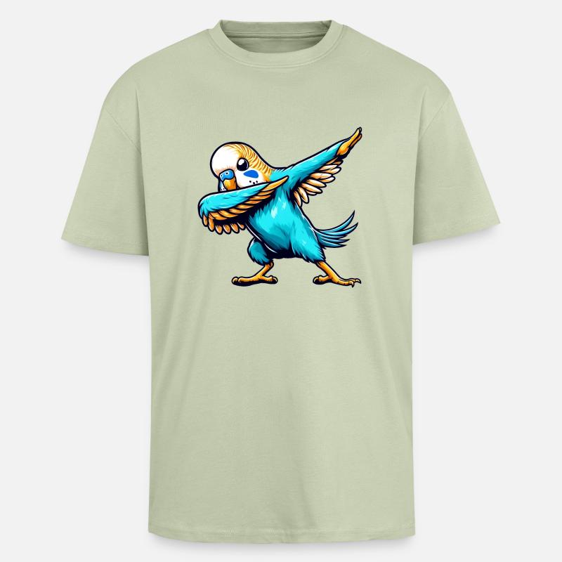 Cool Budgie Dabbing Comic - Unisex Oversized Heavyweight T-shirt - soft salvia 