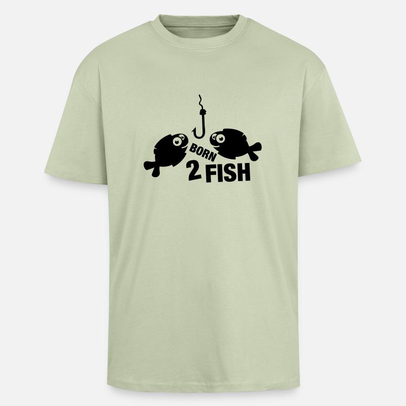 born_2_fish_comic_t1 - T-shirt unisexe oversize épais - vert sauge léger 
