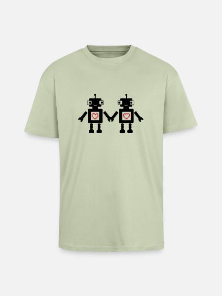 roboters_in_love_02 - Unisex Oversized Heavyweight T-shirt - soft salvia