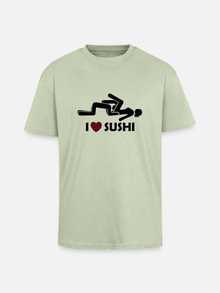 i love sushi - Oversized Heavyweight Unisex T-Shirt - Leichtes Salbeigrün