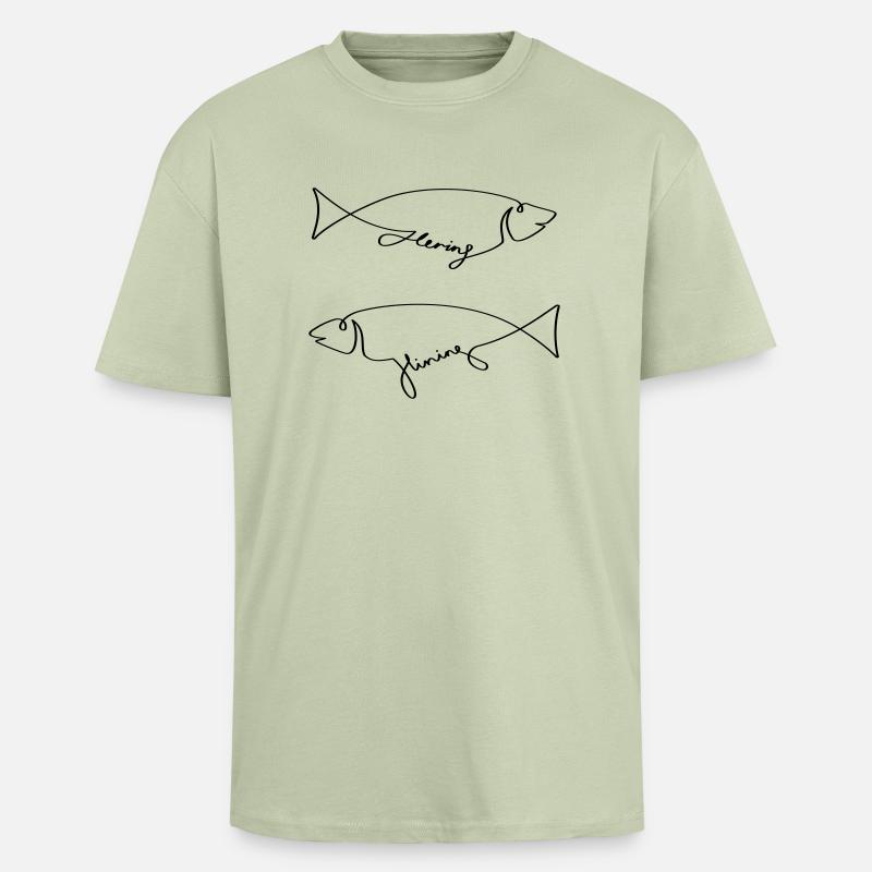 Hering und Hining - Oversized Heavyweight Unisex T-Shirt - Leichtes Salbeigrün 
