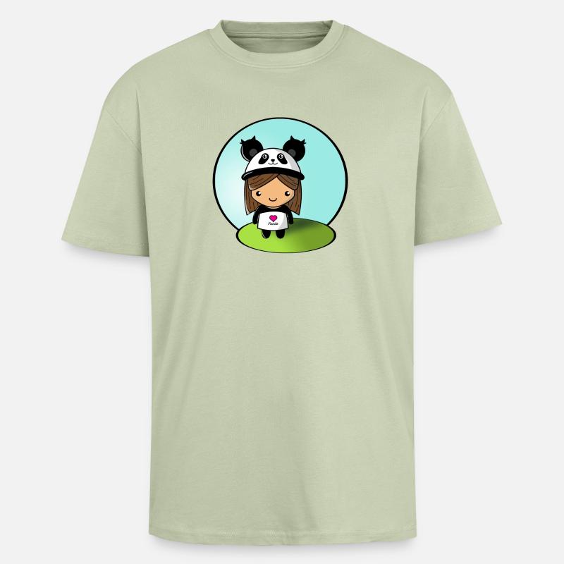 Panda-Mädchen! - Oversized Heavyweight Unisex T-Shirt - Leichtes Salbeigrün