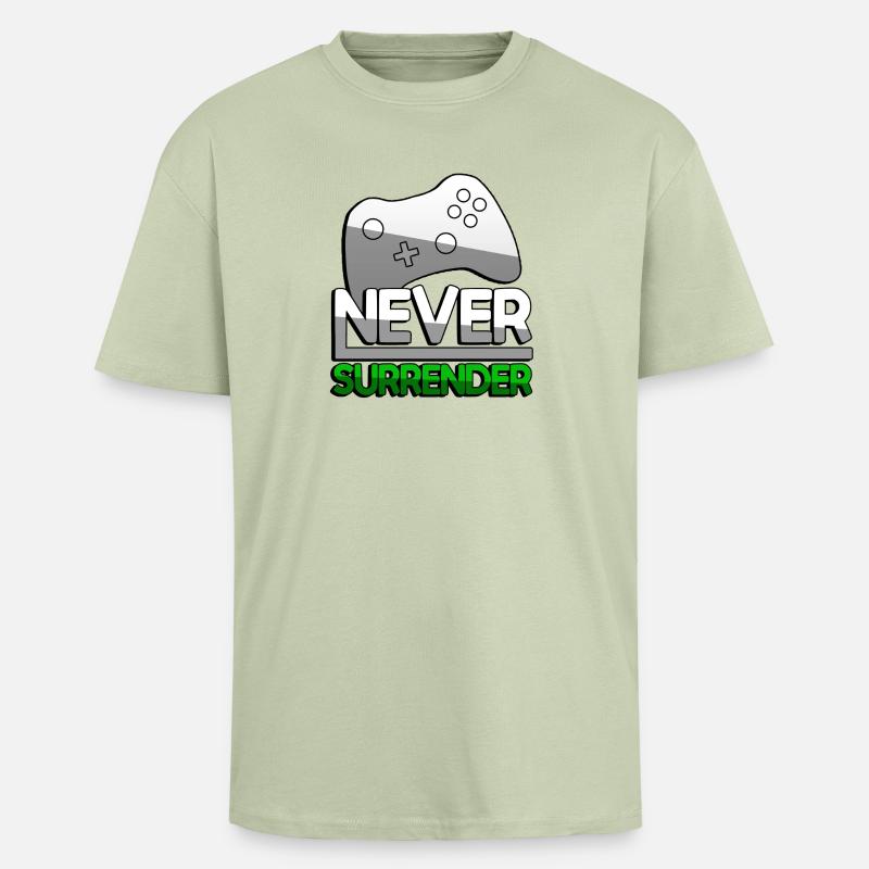 NEVER SURRENDER (Grün) + Controller - Gaming - Oversized Heavyweight Unisex T-Shirt - Leichtes Salbeigrün 