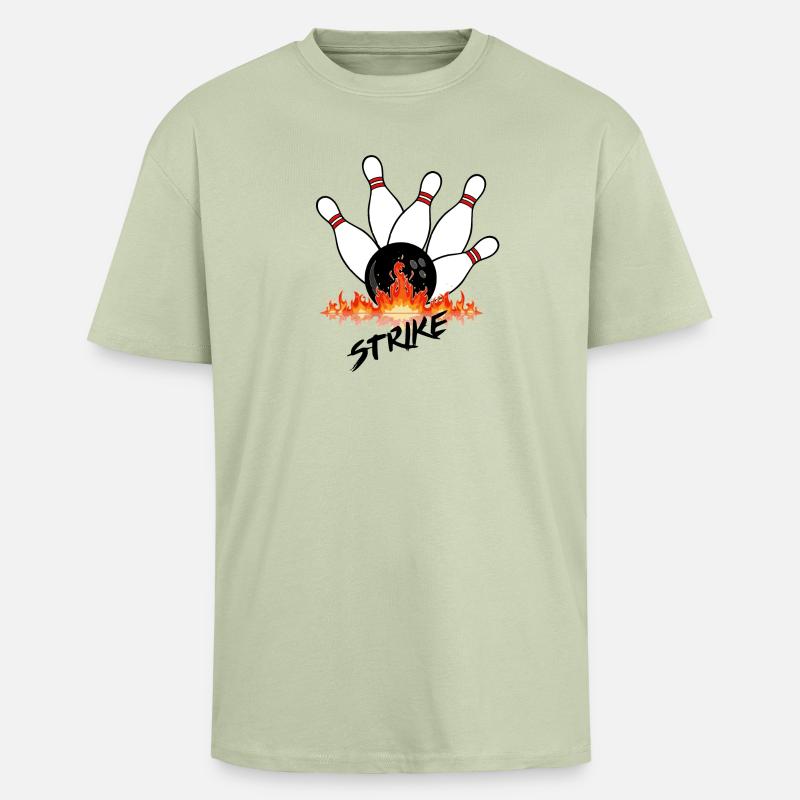Flammende bowlingkugler og sort kugle - Unisex oversized heavyweight t-shirt - lys salviegrøn
