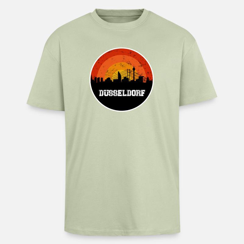 Skyline Düsseldorf - Oversized Heavyweight Unisex T-Shirt - Leichtes Salbeigrün 