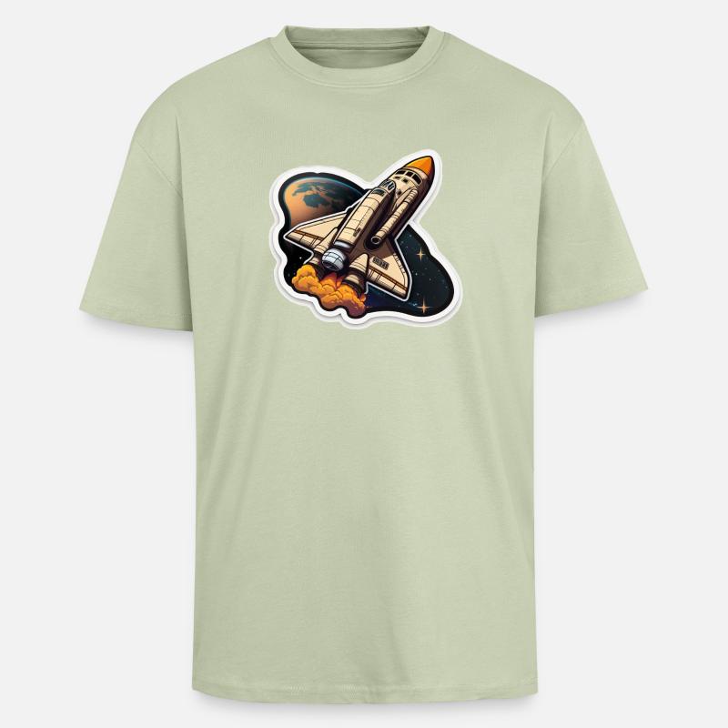 Fusée spatiale - T-shirt unisexe oversize épais - vert sauge léger 
