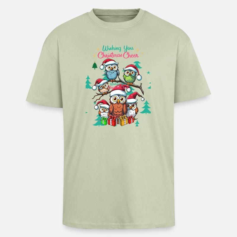 Festliche Eule Weihnachtsstimmung Design - Oversized Heavyweight Unisex T-Shirt - Leichtes Salbeigrün 