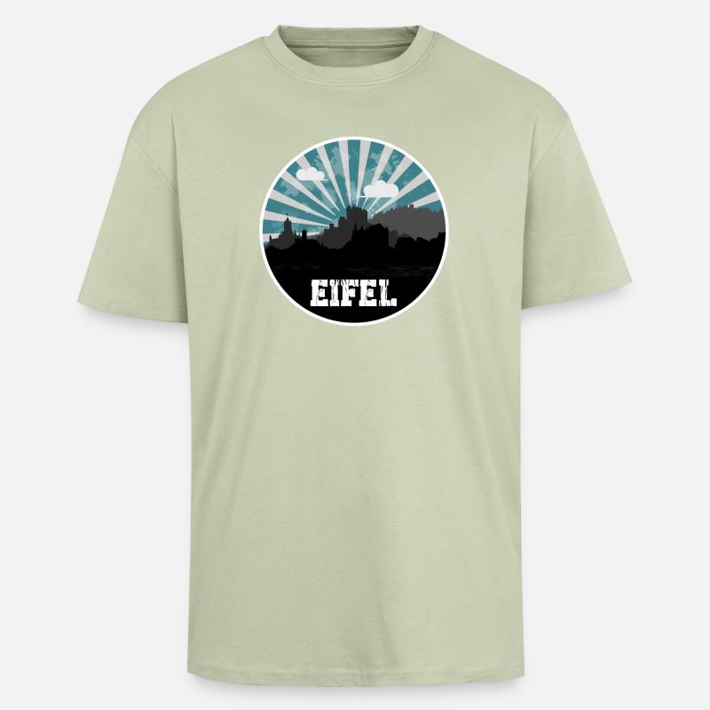 Eifel Skyline Blue Hour - Oversized Heavyweight Unisex T-Shirt - Leichtes Salbeigrün 