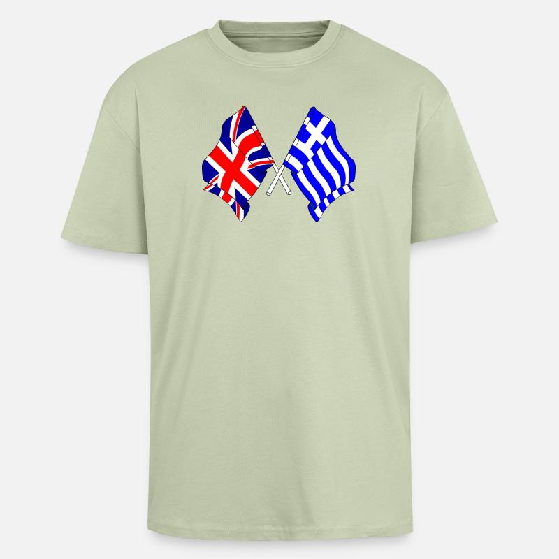Drapeau Angleterre, drapeau Grèce - T-shirt unisexe oversize épais - vert sauge léger 