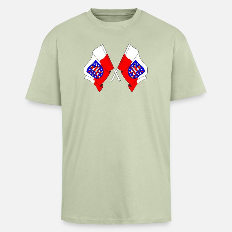 Deux drapeaux traversent la Thuringe - T-shirt unisexe oversize épais - vert sauge léger 