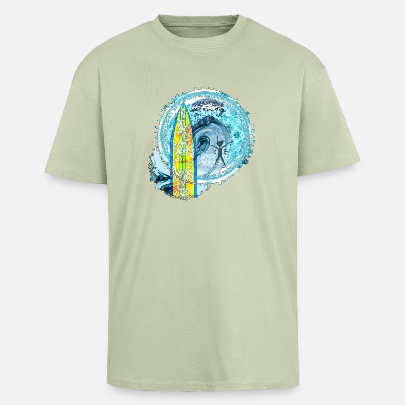 Surf Waves Abstract Art Print - Unisex Oversized Heavyweight T-shirt - soft salvia 