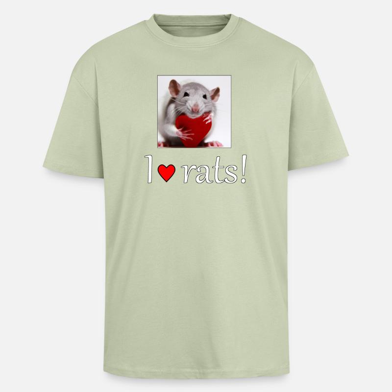 Szczur z sercem - Gruby T-shirt unisex oversize - jasnozielony szałwiowy