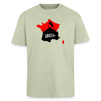 Liberté de manifester - T-shirt unisexe oversize épais - vert sauge léger  - Devant - Alina (178cm) & Michal (187cm)