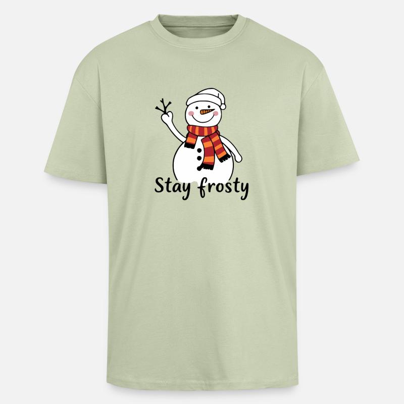 Fröhlicher Schneemann mit rotem Schal - Oversized Heavyweight Unisex T-Shirt - Leichtes Salbeigrün