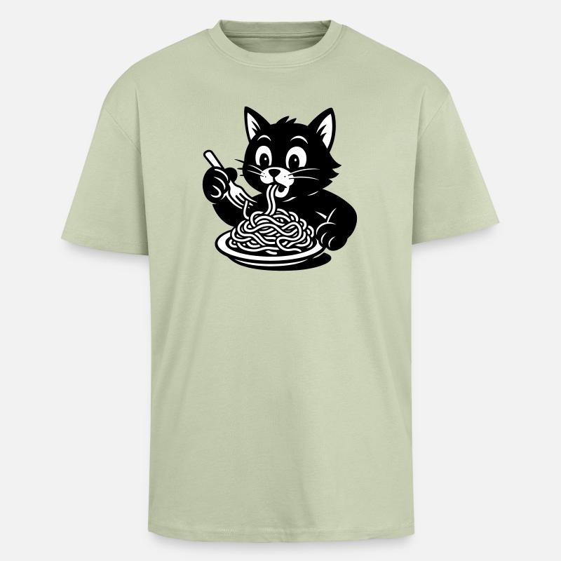 Cat Eats Spaghetti Meme - Unisex Oversized Heavyweight T-shirt - soft salvia 