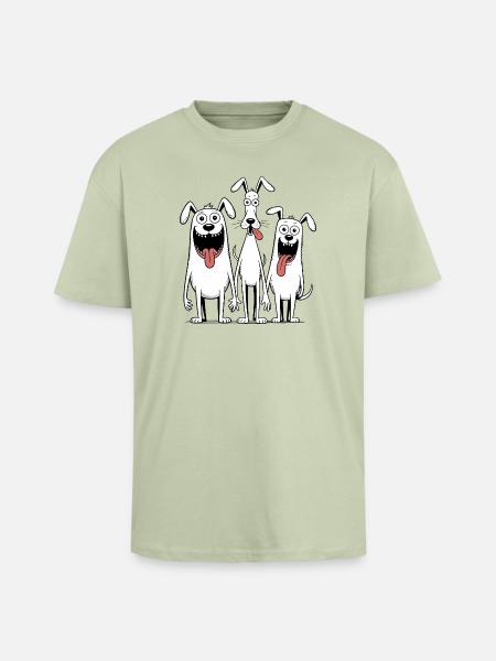Funny Three Dogs Cartoon - Unisex Oversized Heavyweight T-shirt - soft salvia