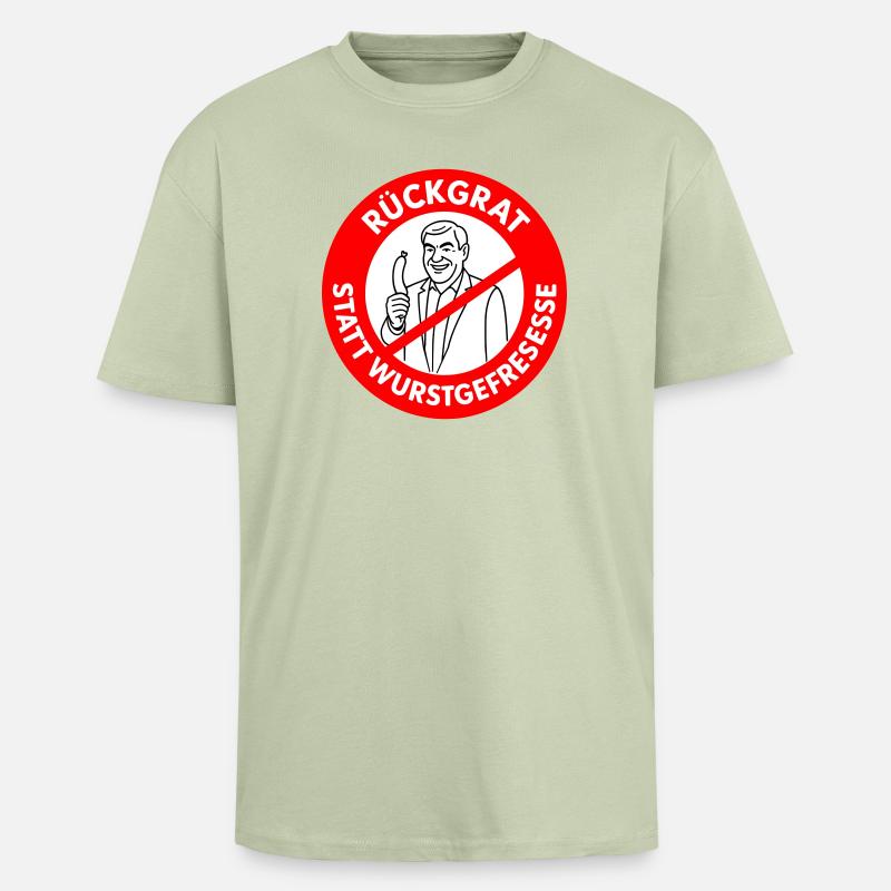 Rückgrat statt Wurstgefresse! Comic-WUNSCHFARBEN  - Oversized Heavyweight Unisex T-Shirt - Leichtes Salbeigrün 