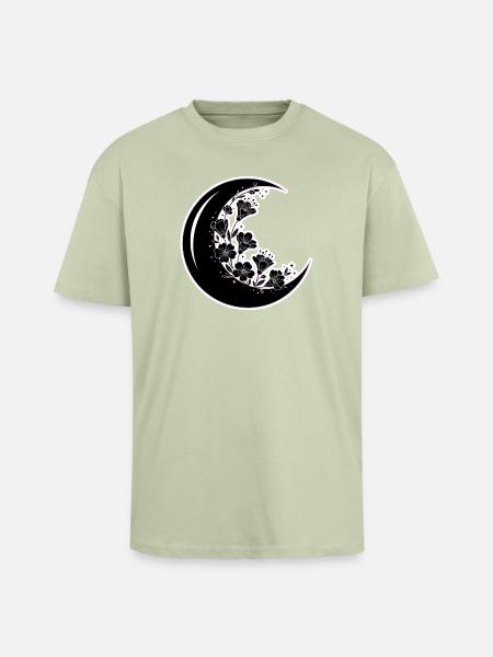 Floral Moon Phase Illustration - Unisex Oversized Heavyweight T-shirt - soft salvia