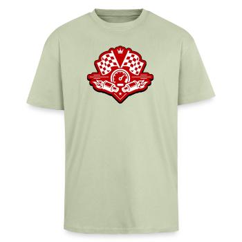 Racing racing flag exhaust speedometer - Unisex Oversized Heavyweight T-shirt - soft salvia  - Front - Alina (178cm) & Michal (187cm)