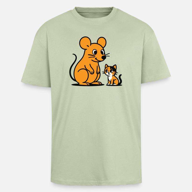 Kuschelige Maus und Kätzchen Duo - Oversized Heavyweight Unisex T-Shirt - Leichtes Salbeigrün 