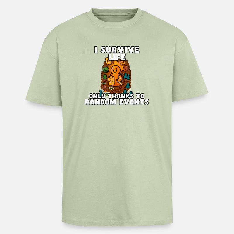 Das Leben durch zufällige Ereignisse überleben - Oversized Heavyweight Unisex T-Shirt - Leichtes Salbeigrün