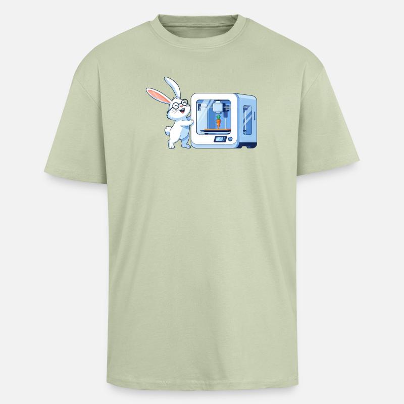 Funny Rabbit Nerd Programmer 3D Printer - Unisex Oversized Heavyweight T-shirt - soft salvia 