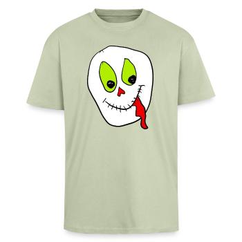 Neon Skull Grin Halloween - Unisex oversized heavyweight t-shirt - lys salviegrøn  - Foran - Alina (178cm) & Michal (187cm)