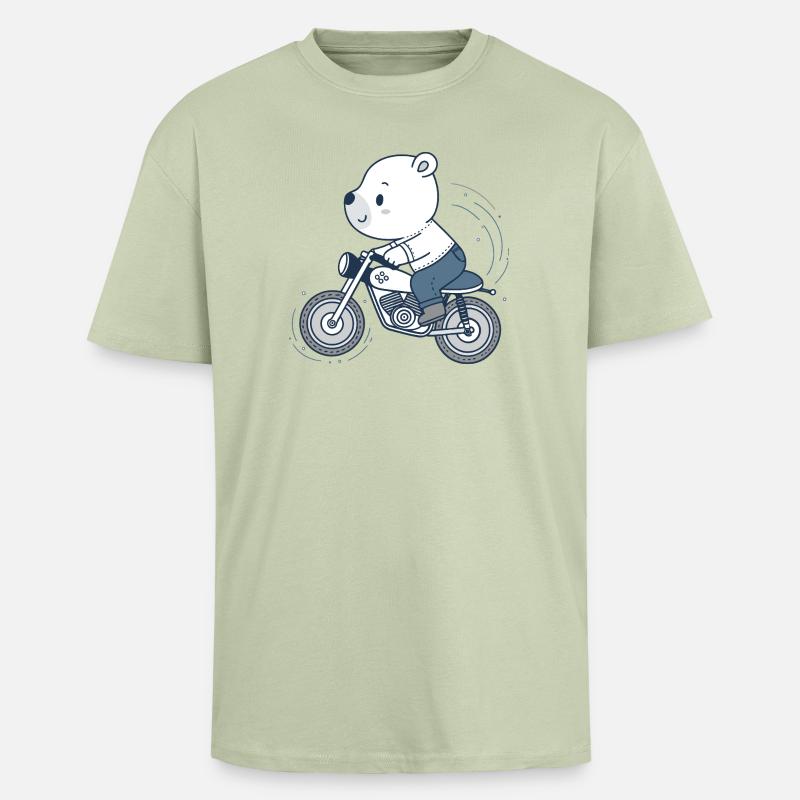 Biker Adventure Bear - Oversized Heavyweight Unisex T-Shirt - Leichtes Salbeigrün 