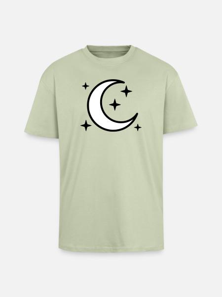 Crescent Moon & Stars | Magic Night - Unisex Oversized Heavyweight T-shirt - soft salvia