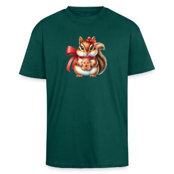 Ingwer-Eichhörnchen mit Keks - Oversized Heavyweight Unisex T-Shirt - hunter Green - Vorne - Alina (178cm) & Michal (187cm)