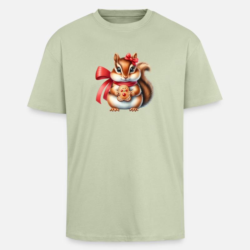 Ginger Squirrel with Cookie - Unisex Oversized Heavyweight T-shirt - soft salvia